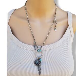 LUCKY BRAND SILVERTONE NATIVE/SOUTHWEST STYLE CHARMED NECKLACE